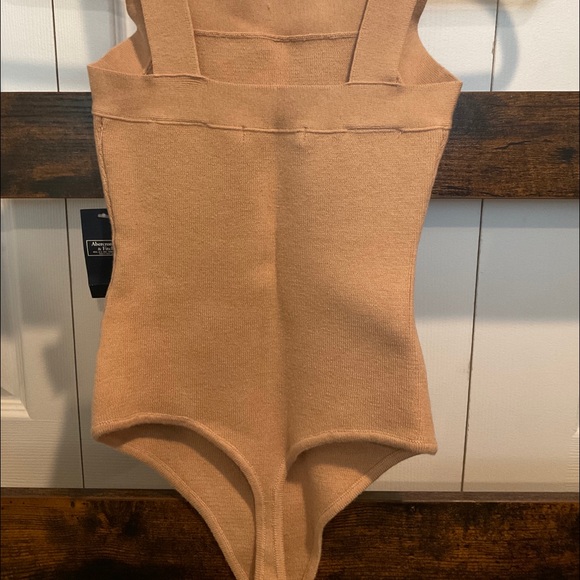 🆕ABERCROMBIE & FITCH SEXY BEIGE CAMEL SQUARE NECK SWEATER KNIT THONG BODYSUIT - Picture 6 of 6